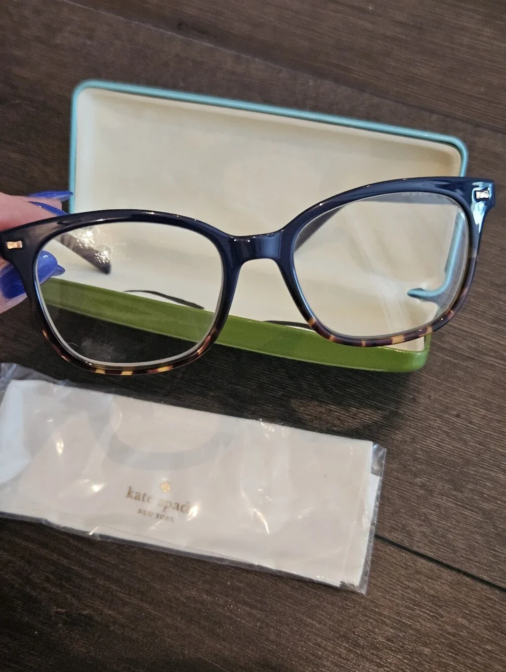 Kate Spade Keadra Blue Havana +1.00 Readers w/ Case & Cloth Rx Ready